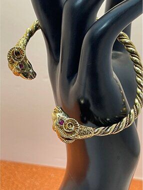 14K Vermeil Sterling Ruby Double Ram Cuff Bracelet